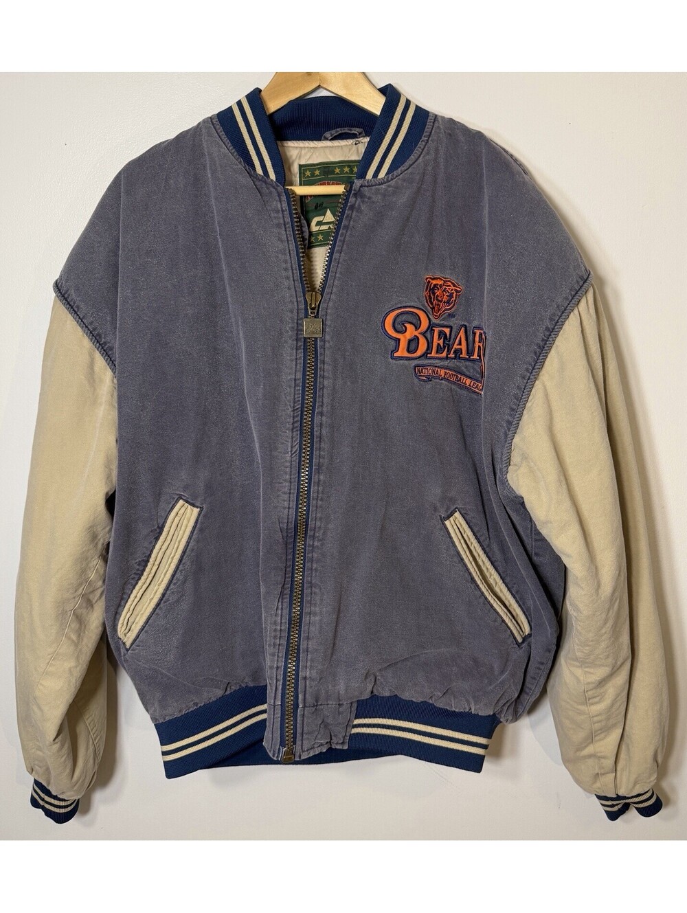 VTG 90’s Chicago Bears Nutmeg Canvas Bomber Jacket XL EUC NFL Football Varsity
